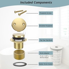 Tip-Toe Bathtub Drain Kit with Two-Hole Overflow Standard, Brushed Gold