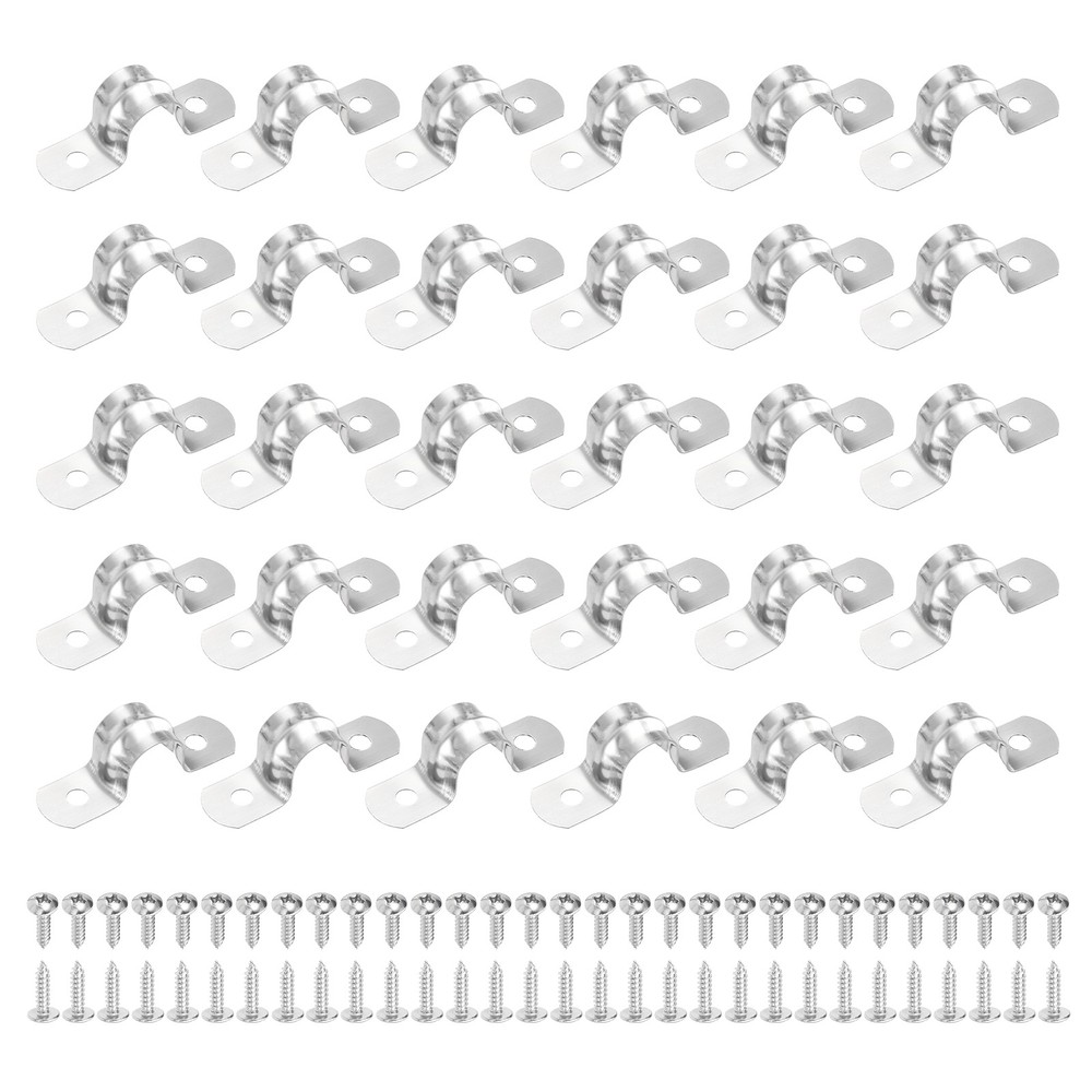 30Pcs 12mm(1/2&Prime;) 304 Stainless Steel Rigid Pipe Strap with Screws, Silver