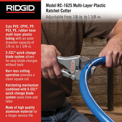 23498 Model RC-1625 Aluminum Ratchet Action 1/8&Prime; to 1-5/8&Prime; Plastic Pipe and Tubi