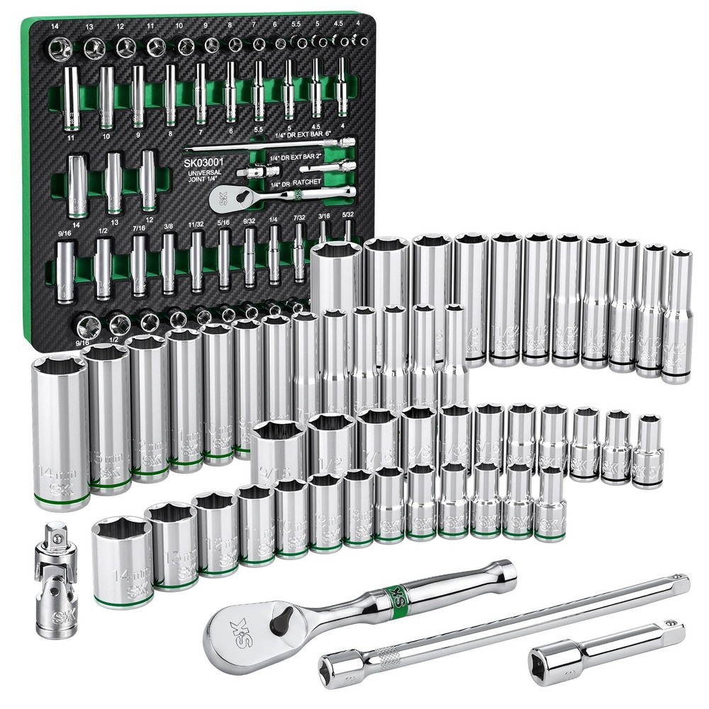 SK 1/4&Prime; Drive Socket Set with 90-Tooth Ratchet, 52-Piece, SAE & Metric, Super&hellip;