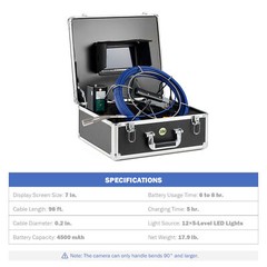 7 in. Self-Leveling Sewer Camera w 98ft Cable Digital Length Counter for Drain