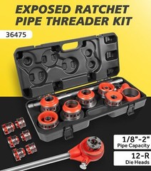 36475 12-R Manual Exposed Ratchet Pipe Threader Kit 6 Dies 1/2&rdquo; NPT to 2&rdquo; NPT