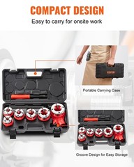 Portable Ratchet Pipe Threader Kit with 6 Dies, 1/4&Prime; to 1-1/4&Prime; NPT, Plumbing Too