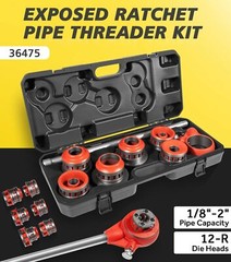 36475 12-R Manual Exposed Ratchet Pipe Threader Kit with 6 Dies,1/2&rdquo; to 2&rdquo; NPT