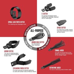 8-Piece Drain Cleaning Tool Set for 50FT-100FT Systems &ndash; Built to Last