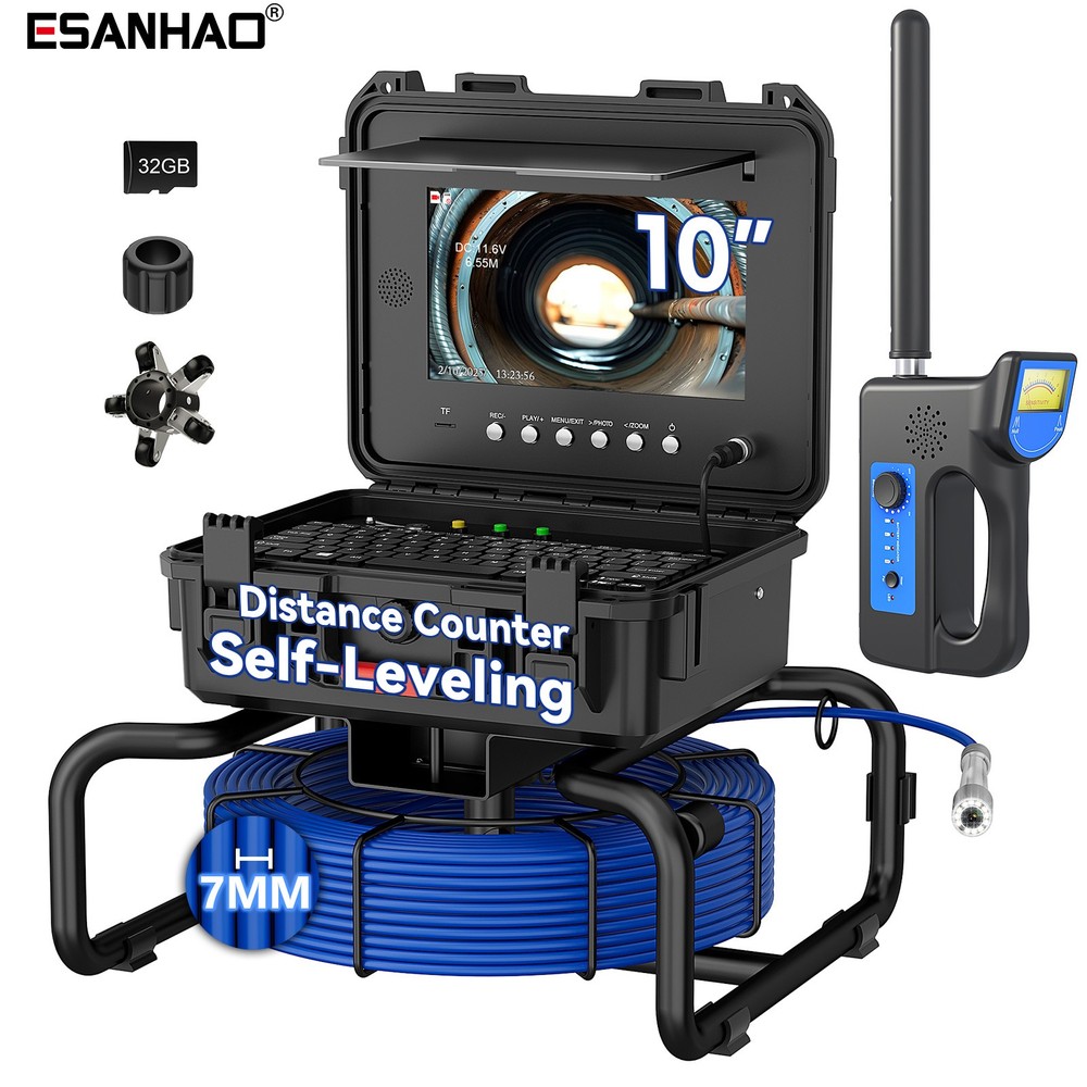 60m Sewer Drain Pipe Inspection Camera w/ Self-Leveling 512hz Loctor 10&Prime; Monitor
