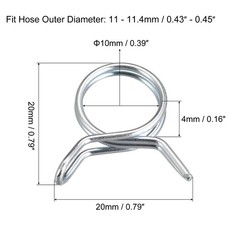 Double Wire Spring Hose Clamp, 10pcs 65Mn Steel 10mm Spring Clips, Silver Tone