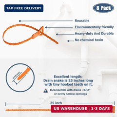 8 Pack 25inch Drain Snake Clog Remover, Drain Hair Remover, Sink Snake Drain Aug