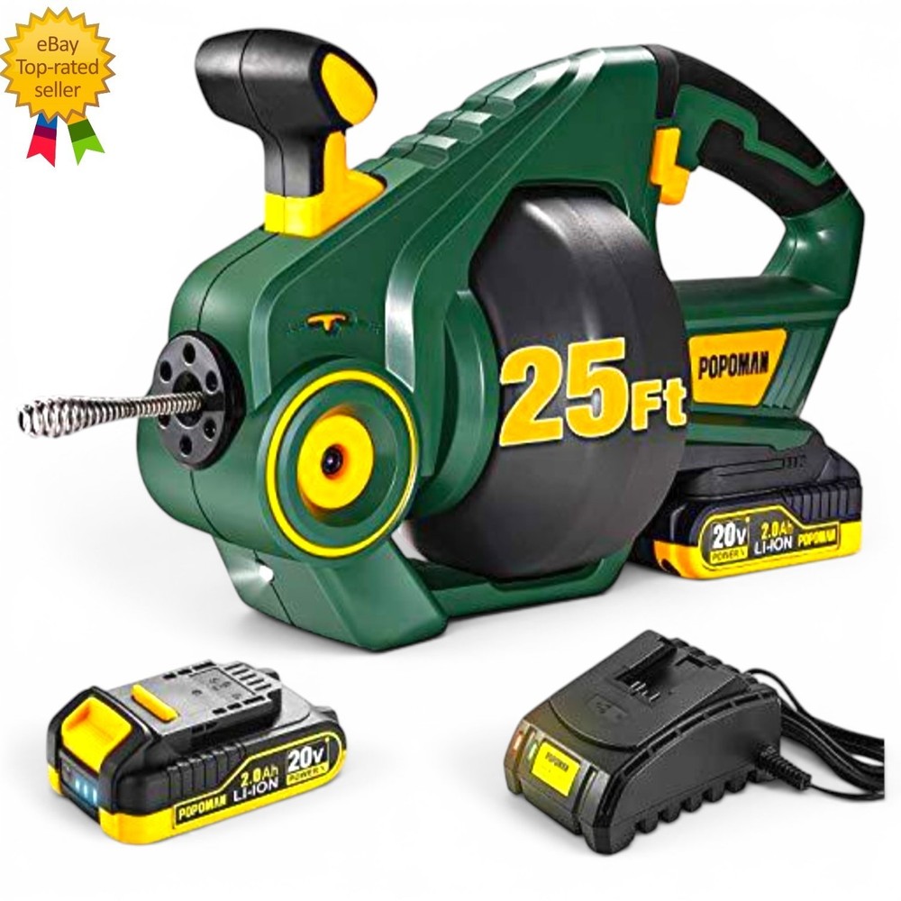 POPOMAN 20V Cordless Automatic Drain Auger 25Ft Plumbing Snake for 3/4&Prime;-3&Prime; Pipes