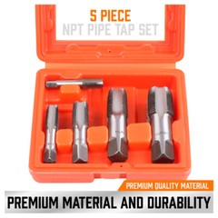 5 Pieces NPT Taper Pipe Tap Set 1/8&Prime; 1/4&Prime; 3/8&Prime; 1/2&Prime; and 3/4&Prime; With Case SAE Inch