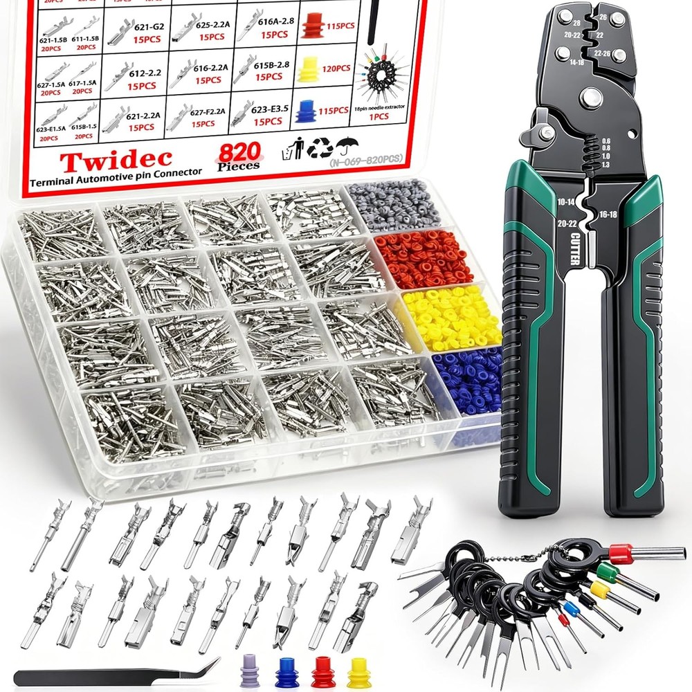 820PCS Crimping Pliers and Pin Connector Kit, 21 Types for Car Electrical Termin
