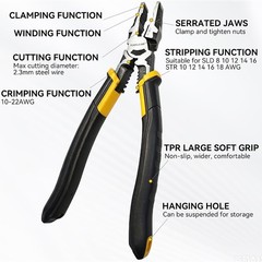 6-in-1 Combination Pliers 9-Inch Linesman CR-V Steel Wire Cutter for Electrician