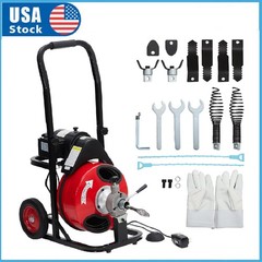 Drain Cleaner Machine 100FT x 3/8 Inch Auto Feed 370W Portable Sewer Snake Auger