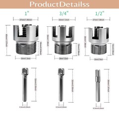 3Pcs Integrated Internal & External Pipe Threading Tool, &lrm;1/2&Prime;+ 3/4&Prime;+1&Prime;