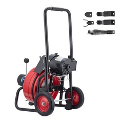 Electric Sewer Auger: 50FT 3/8&Prime; Solid Core Steel Cable, Auto-Feed, 4 Cutters