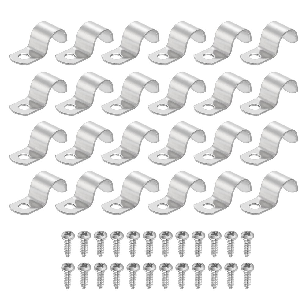 24Pcs 14mm(9/16&Prime;) One Hole Rigid Pipe Strap with Screws, Silver