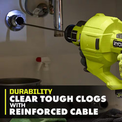 ONE+ 18V Cordless Drain Auger with 25 Ft Cable, LED Light, Auto Feed/Retract, Ca