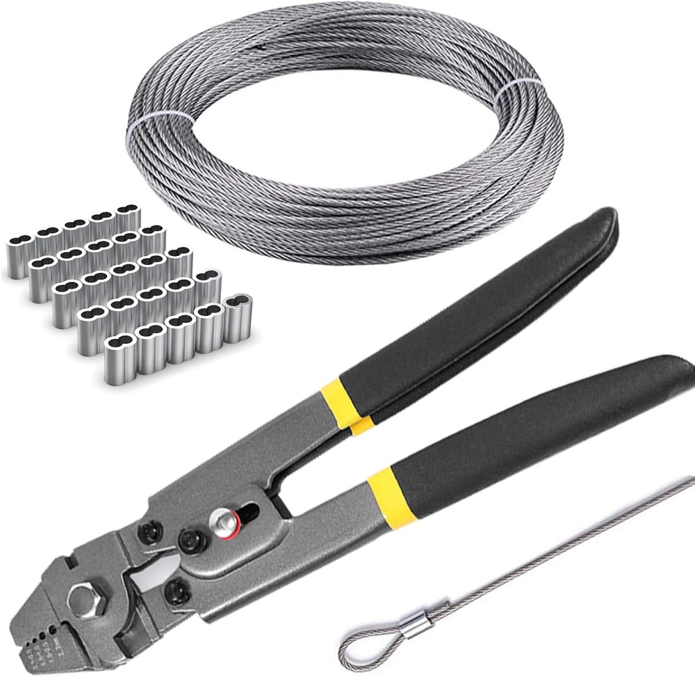 Stainless Steel Wire Cable Crimping Tool Kit, Cutter &Crimper Plier, 100FT 304 W
