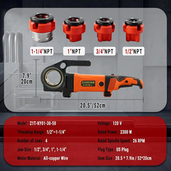 Electric Pipe Threader, 2300W 120V Hand-Held Pipe Threading Machine with 4 NPT D