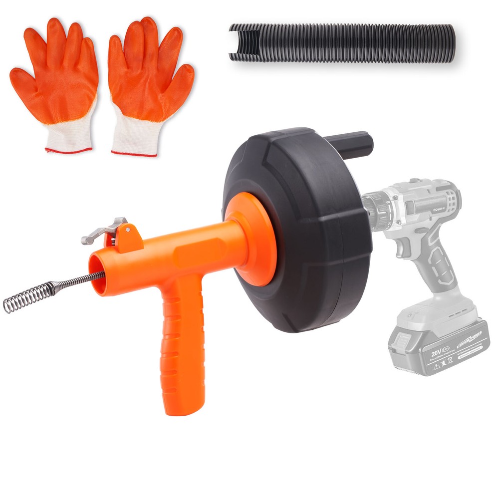 VEVOR 25Ft 1/4&Prime; Plumbing Drain Cleaner Snake Drain Auger Cleaning Clog Remover