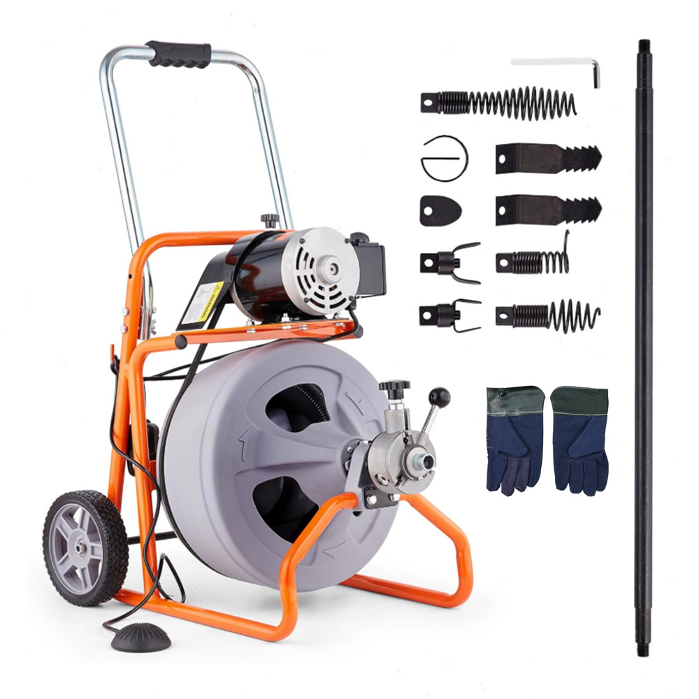 75FT x 1/2 In Drain Cleaner Machine, 2&Prime;-4&Prime; Pipes Auto Feed Electric Drain Auger