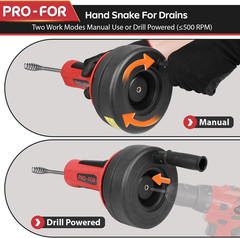 Drain Auger, 16.4FT Plumbing Snake Drain Clog Remover, Manual & Drill Powered Dr