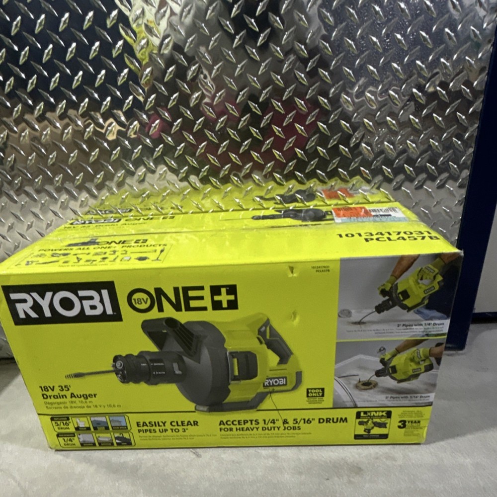 Ryobi PCL457B 18V ONE+ Drain Auger, 35 ft Cable, 1/4&Prime; & 5/16&Prime; Thickness