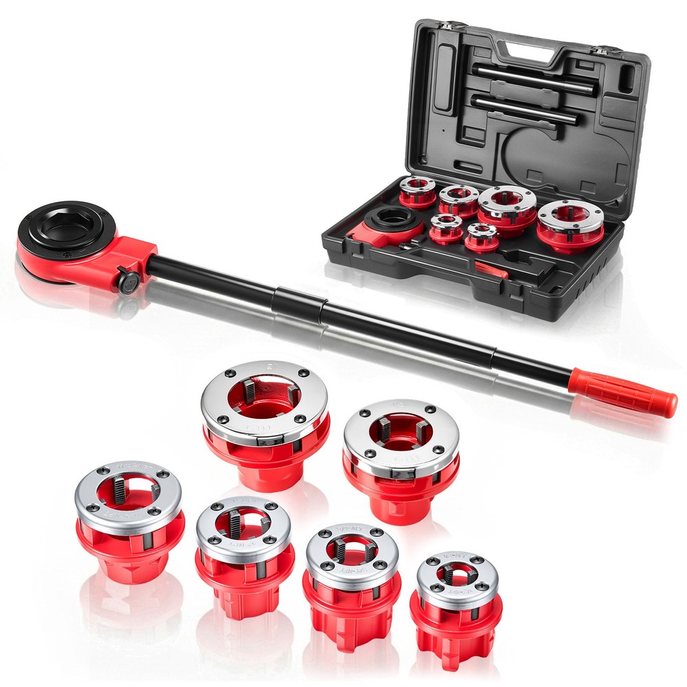 VEVOR Ratchet Pipe Threader Kit Pipes Threader with 6 Dies 1/2&Prime; NPT to 2&Prime; NPT