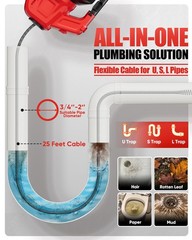 20V Cordless Electric Drain Snake, 25Ft Replaceable Cable with 2.0Ah Battery & F