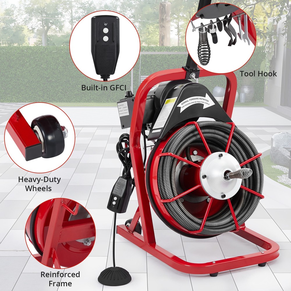 Electric 75ft x 1/2&Prime; Auto Drain Auger Cleaner Cleaning Machine 450W Sewer Snake