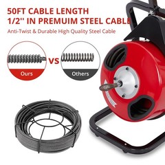 50FT x 1/2&Prime; Electric Drain Cleaner Machine Electric Drain Snake for 1&Prime;-4&Prime; Pipes
