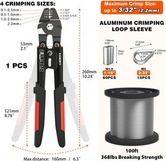 Wire Rope Crimp Kit with 100ft 1/16 304 Stainless Steel Cable 7&times;7 Strand Core, 6