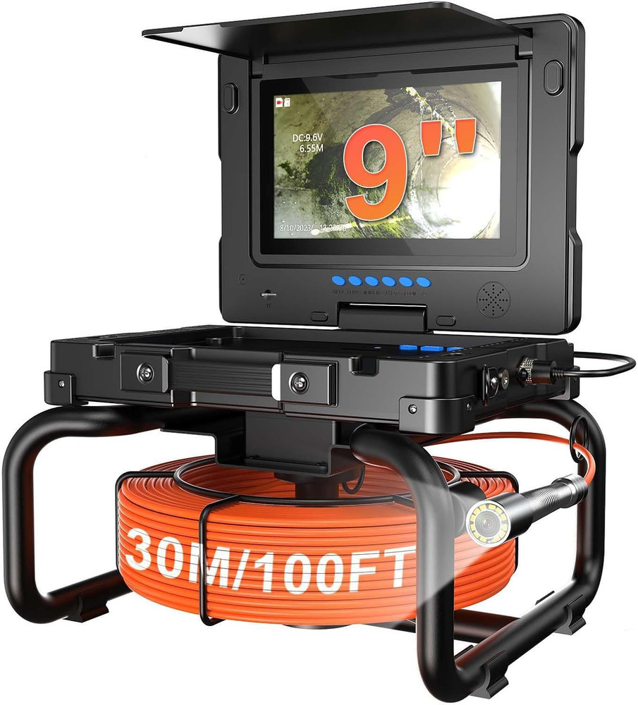 HD 1080P Sewer Camera 100ft with DVR & Meter Counter for Plumbers & Homeowners