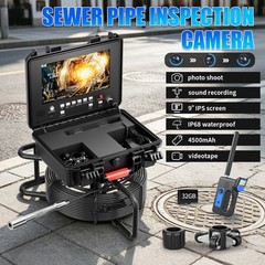 30m Sewer Drain Pipe Inspection Camera w/ 512HZ Locator 9&Prime; Monitor Self-Leveling