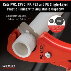 23488 Model PC-1250 Single Stroke Plastic Pipe and Tubing Cutter, 1/8-inch to