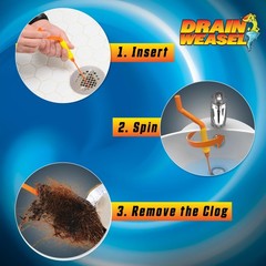 FlexiSnake Drain Weasel Sink Snake Handle + 5 Refill Wands, Orange/Yellow