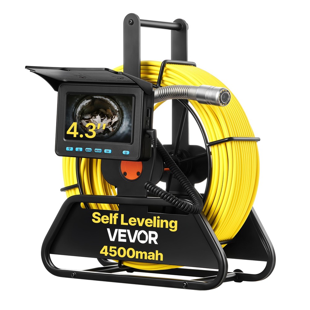 VEVOR Sewer Camera 164 ft Self-Leveling Drain Inspection Camera 4.3&Prime; HD Screen