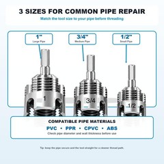 PVC Pipe Threader Kit 3PCS Internal External Threading Tool NPT Die Set