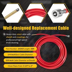 FlexShaft Cable 1/4&rdquo; x 50 ft with Sheath and Coupling for Drain Cleaning Machine