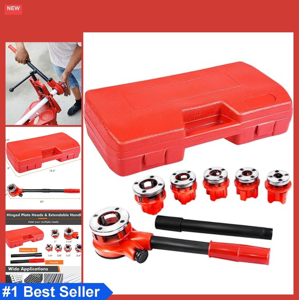 Ratchet Pipe Threader Kit 6 Dies 1/4 3/8 1/2 3/4 1 1-1/4 Inch with Storage Case