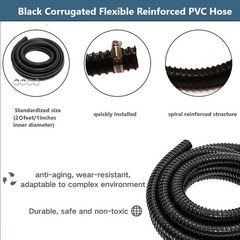 Pond Tubing 1&Prime; 20FT Length, Black Corrugated Flexible Reinforced PVC Hose for&hellip;