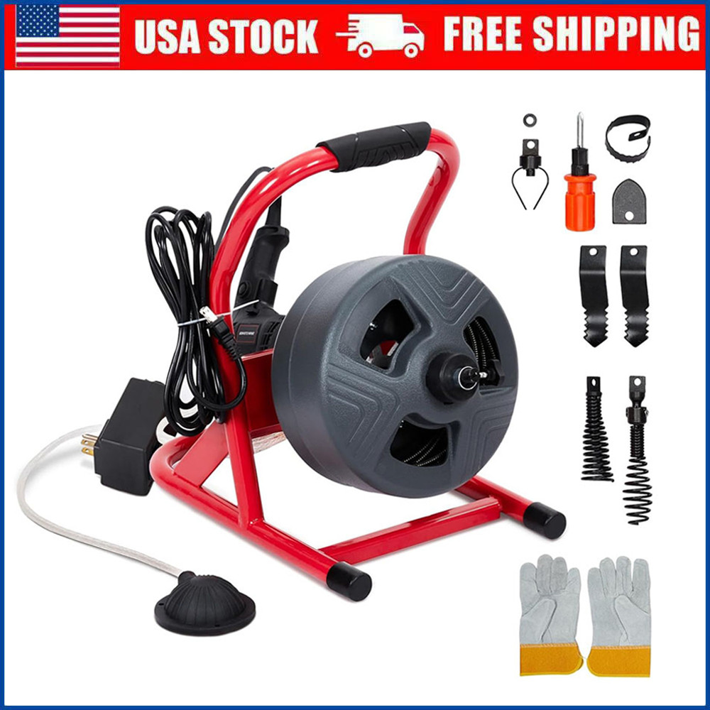 50FT 5/16&Prime; Electric Drain Auger Cleaner Sewer Snake Cleaning Machine with Cutter