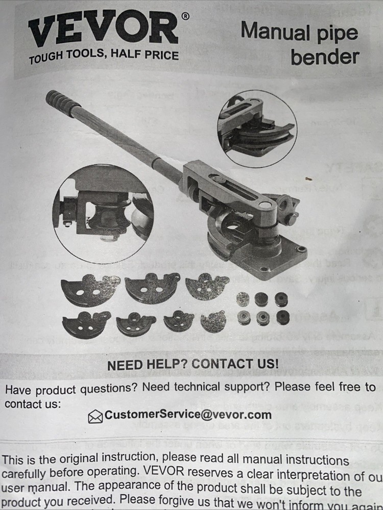 Vevor Manual Pipe Bender SWG25 New Open Box