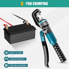 6-Ton Hydraulic Crimping Tool with 9 Pairs of Dies, 12 AWG to 2/0 Cyan, Black