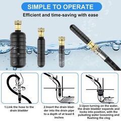 Devvicoo 3 PCS Drain Cleaning Bladder Kit, Fits 1&Prime; to 6&Prime; Pipes, Water Black