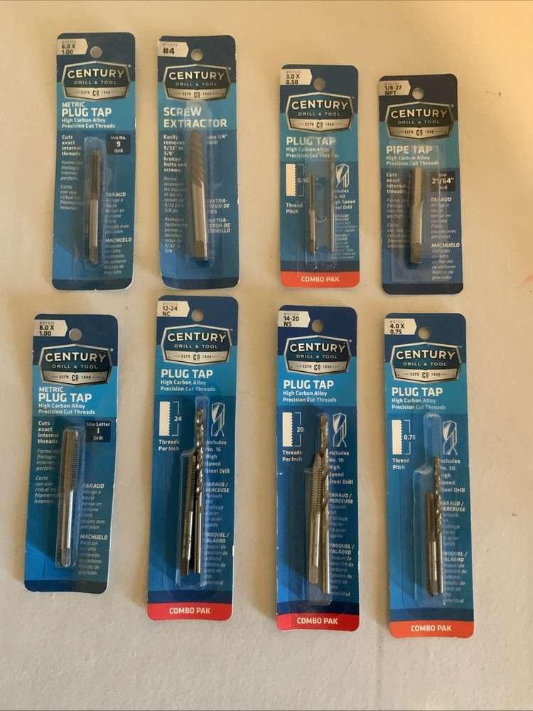 Century Drill & Tool LOT OF 8 ASSORTED TAPS, COMBO DRILL AND TAP & EXTRACTOR