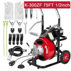 75FT x 1/2&Prime; Electric Drain Cleaner Machine K-300ZF Sewer Auger for 1&Prime;-4&Prime; Pipes
