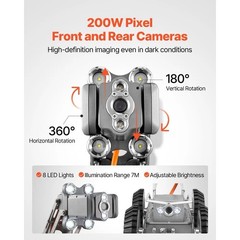 Sewer Pipe Inspection Robot 197FT Plumbing Crawler with Front/Rear Camera