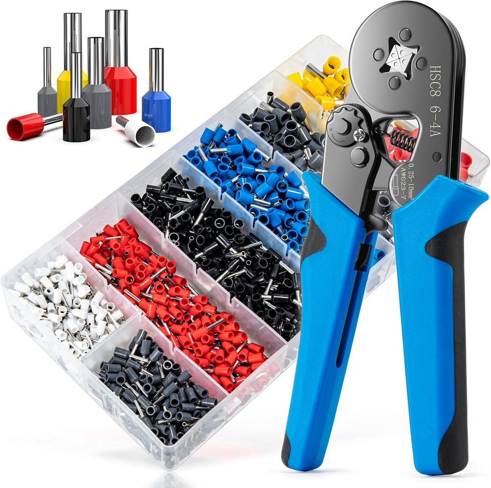 Luney Crimping Tool Set with 1250PCS Wire Ferrules, Self-Adjustable Ratchet Plie