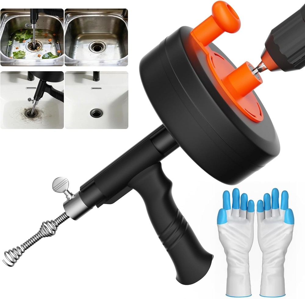 Drain Auger, 25FT Snake Drain Hair Removal Tool, Drill Powered and Manual Drain